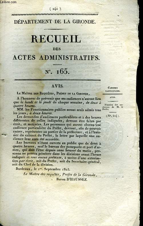 Recueil des Actes Administratifs. N165
