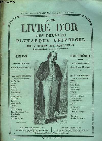 Le Livre d'Or des Peuples Plutarque Universel. Livraison n32 : Branger (Suite), par Pierre Lefranc.