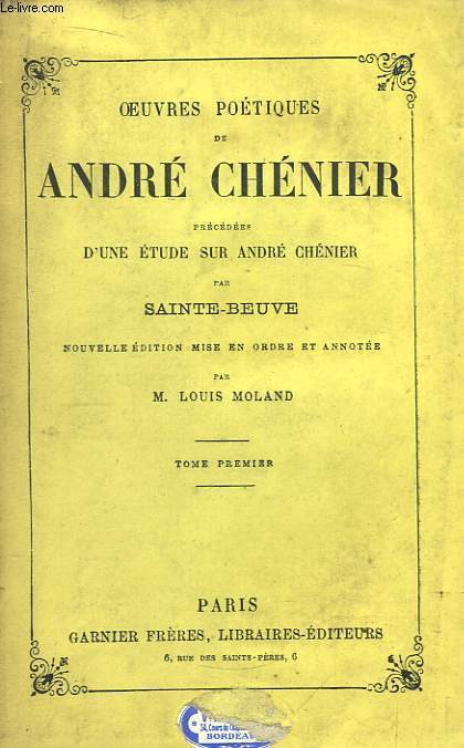 Oeuvres Potiques de Andr Chnier. TOME 1er