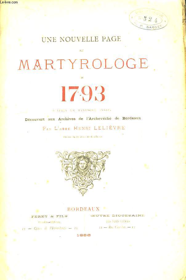 Une nouvelle page au Martyrologe de 1793