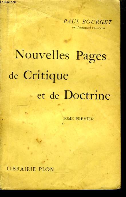 Nouvelles Pages de Critique et de Doctrine. TOME 1er.