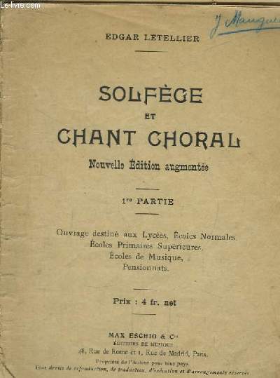 Solfge et Chant Choral. 1re partie.