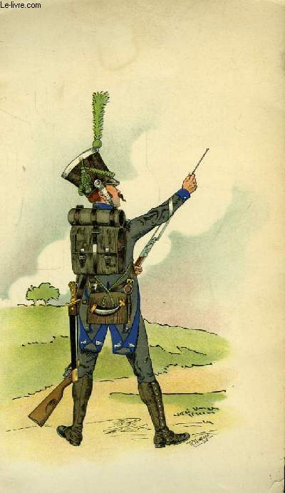 Lithographie en couleurs, d'aprs une aquarelle, d'un Carabinier (Ordonnance du 7 juin 1813). Extrait de L'Uniforme des Carabiniers Vaudois,  travers les ges 1768 - 1918.