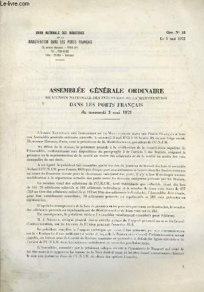 Assemble Gnrale Ordinaire de l'Union Nationale des Industries de la Manutention dans les Ports Franais du mercredi 3 mai 1972
