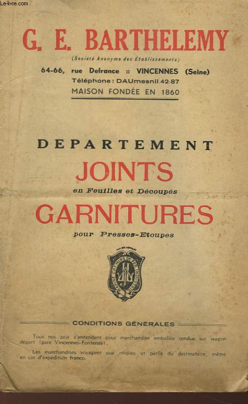 Dpartement Joint en Feuillets et Dcoups - Garniture pour Presses-Etoupes.