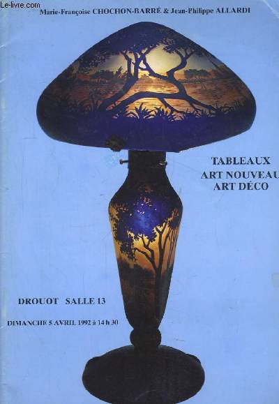 Catalogue de la Vente aux Enchres du 5 avril 1992,  Drouot, de Tableaux, Art Nouveau, Art Dco.