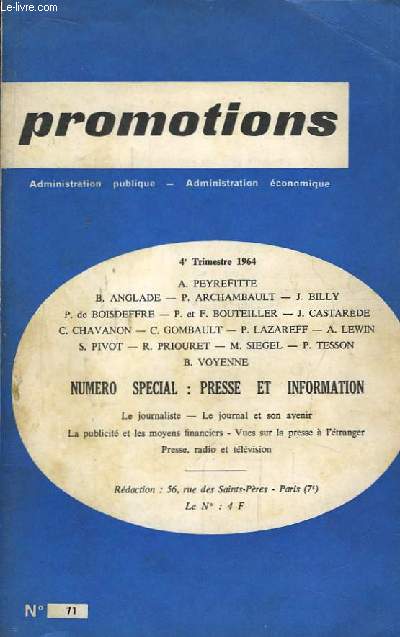 Promotions N71 : numro spcial Presse et Information.