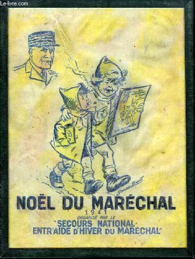 Affiche de propagande Ptainiste, avec le portrait du Marchal dans un coin et 2 enfants de promenant avec un journal en main.