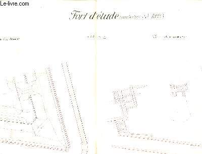 Fort d'Etude (postrieur  1885). Plans des Dessus, Plan des Maonneries. Une planche illustre de dessins originaux au crayon et stylo rouge.