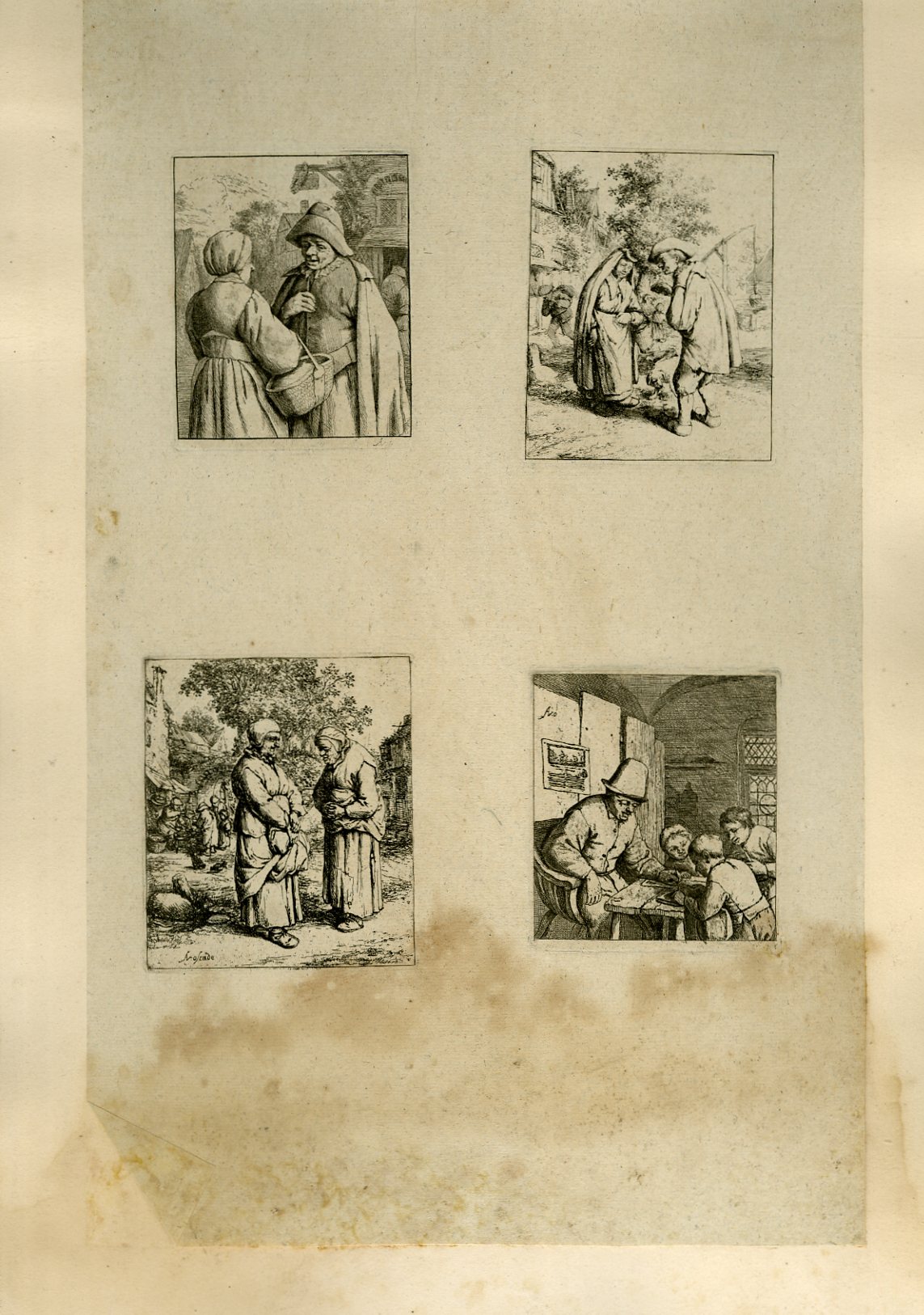 Planche illustre de 4 gravures originales en noir et blanc : divers personnages costums du XVIIme sicle.