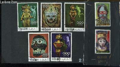 Collection de 8 timbres-poste oblitrs, de Guine, Ras Alkhaima. Les Masques.