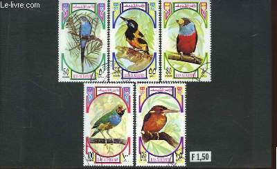 Collection de 5 timbres-poste oblitrs, de Ras Al Khaima (Emirats Arabes Unis). Srie : Oiseaux.