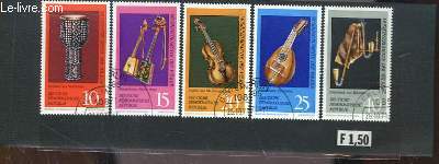 Collection de 5 timbres-poste oblitrs, de la Rpublique Fdrale d'Allemagne (RFA). Srie : Instruments (Darbuka, Mandoline, Violon ...)
