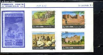 Collection de 4 timbres-poste oblitrs, de l'Etat d'Oman. Revolter's Heavy Gun. Sahar Fort. Revolter's during a halt. Izki Fort.