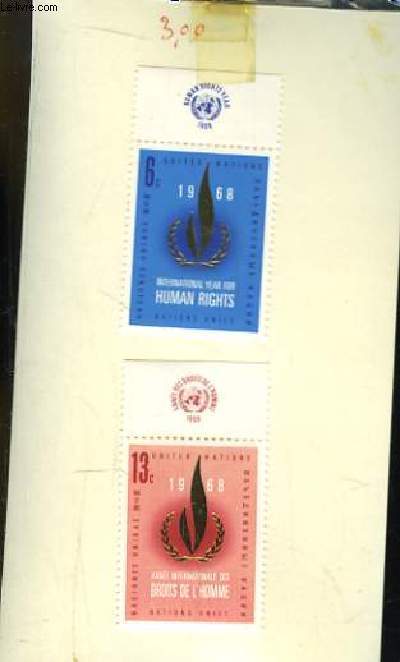 Collection de 2 timbres-poste neufs, de l'Anne Internationale des Droits de l'Homme - 1968