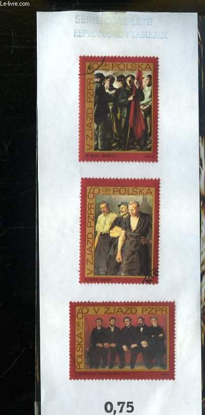 Collection de 3 timbres-poste oblitrs, de Pologne. Reproduction de Tableaux de Weiss, Lentz et Kowarski.