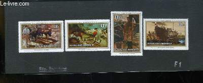 Collection de 4 timbres-poste neufs, de Rpublique Rwandaise. 50e Anniversaire de l'O.I.T. Reproduction de Tableaux.