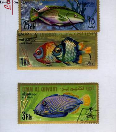 Collection de 3 timbres-poste oblitrs, de Umm Al Quiwain. Srie Poisson.