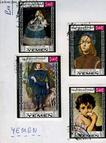 Collection de 5 timbres-poste oblitrs, du Yemen. Children Day 1968