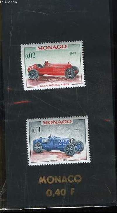 Collection de 2 timbres-poste neufs, de Monaco. Alfa Romo, 1932 - Bugatti 1931.