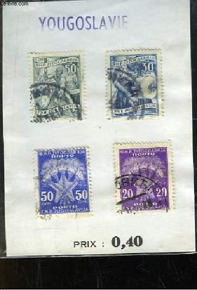 Pochette de 4 timbres-poste oblitrs, de Yougoslavie.