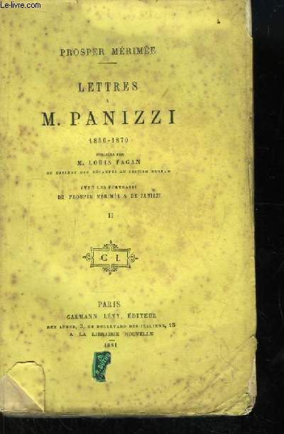 Lettres  M. Panizzi 1850 - 1870. TOME 2