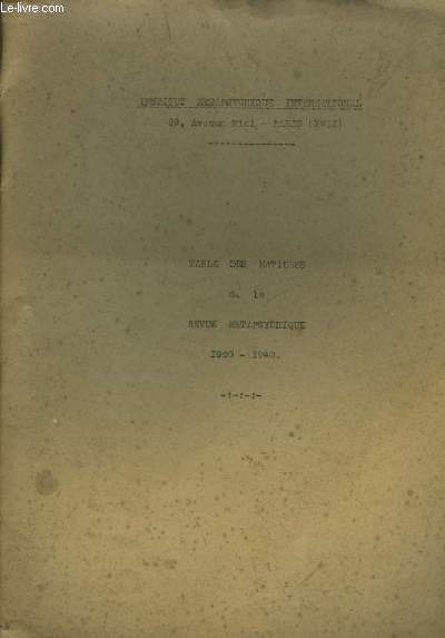 Table des matires de la Rvue Mtapsychique 1920 - 1940