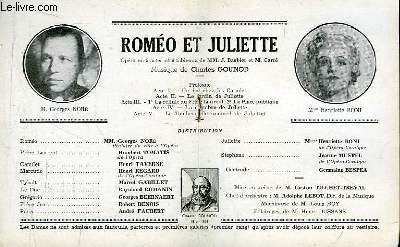 Programme Officiel du Grand Thtre de Bordeaux : Romo et Juliette. Opra en 5 actes et 6 tableaux de MM. Barbier et Carr.