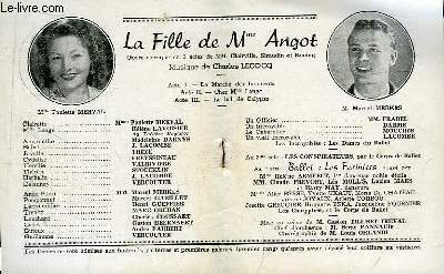 Programme Officiel du Grand Thtre de Bordeaux : La Fille de Mme Angot. Opra-Comique de 3 actes, de MM. Clairville, Siraudin et Koning.