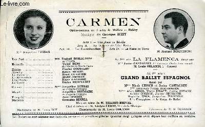 Programme Officiel du Grand Thtre de Bordeaux : Carmen. Opra-comique en 4 actes de Meilhac et Halvy.