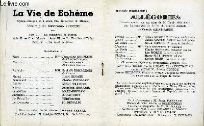 Programme Officiel du Grand Thtre de Bordeaux : La Vie de Bohme. Opra-comique en 4 actes, tir du roman de Mrger.