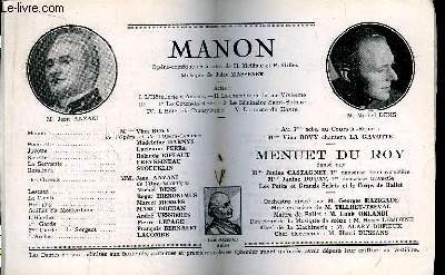 Programme Officiel du Grand Thtre de Bordeaux : Manon. Opra-comique en 5 actes, de H. Meilhac et P. Gilles.