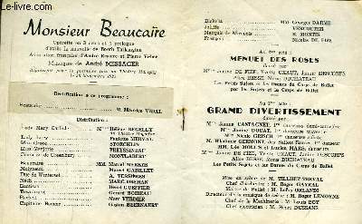 Programme Officiel du Grand Thtre de Bordeaux : Monsieur Beaucaire. Oprette en 3 actes et 1 prologue d'aprs la nouvelle de Booth Tarkington.