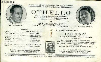 Programme Officiel du Grand Thtre de Bordeaux : Othello. Drame lyrique en 4 actes d'aprs Shakespeare. Avec Jos Luccioni et Suzy Cheyssac.