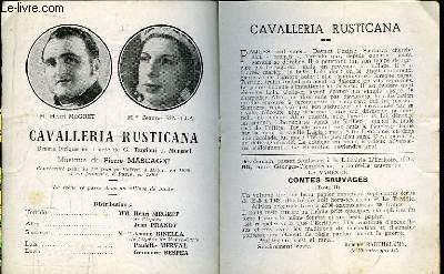 Programme Officiel du Grand Thtre de Bordeaux : Cavalleria Rusticana. Drame Lyrique en 1 acte de G. Targioni et Menasci.