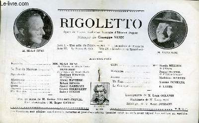 Programme Officiel du Grand Thtre de Bordeaux : Rigoletto. Opra en 4 actes, traduction franaise d'Edouard Duprez.