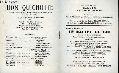 Programme Officiel du Grand Thtre de Bordeaux : Don Quichotte. Comdie hroque en 5 actes, pome de Henri Cain d'aprs Le Lorrain.