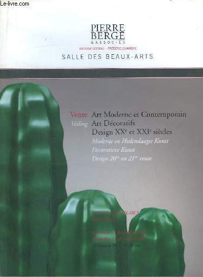 Catalogue de la Vente aux Enchres, du 12 dcembre 2007, d'Art Moderne et Contemporain, Design XXe et XXIe sicles. Salle des Beaux-Arts.