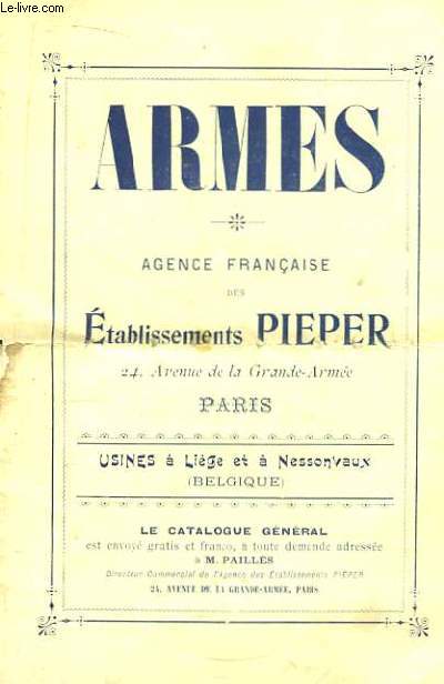 Brochure publicitaire d'Armes des Etablissements Pieper.
