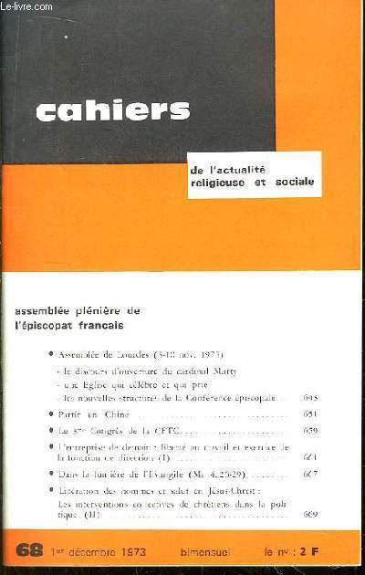Cahiers de l'Actualit Religieuse et Sociale n68 : Assemble Plnire de l'Episcopat Franais.