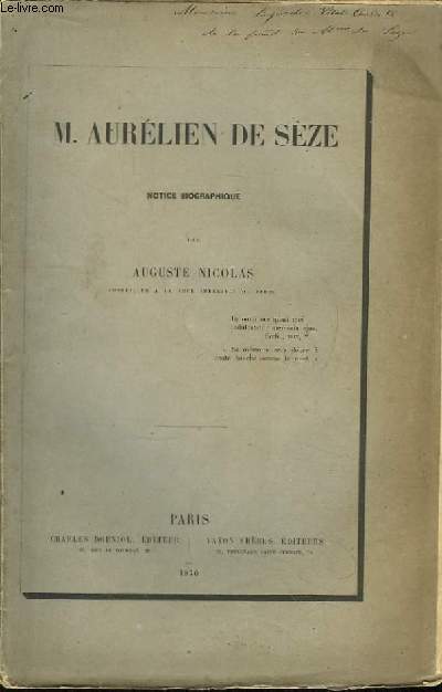 M. Aurlien de Sze. Notice biographique. Extrait du Correspondant.