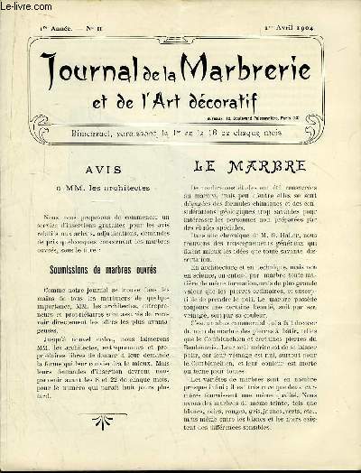 Journal de la Marbrerie et de l'Art dcoratif N11 - 1re anne : Le Marbre ( suivre) - Amricanisme.