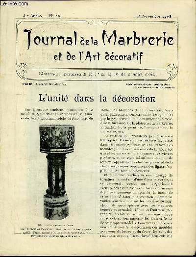 Journal de la Marbrerie et de l'Art dcoratif N 50 - 3me anne : L'Unit dans la dcoration - Le choix des marbres (suite)