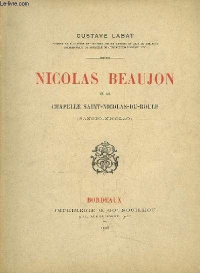 Nicolas Beaujon et la Chapelle Saint-Nicolas-Du-Roule (Sancto-Nicolao)