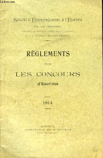 Rglements pour les Concours d'Escrime - 1914