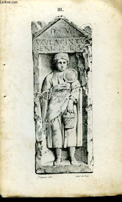 Gravure XIXe en noir et blanc, d'Antiques reliques graves dans la pierre. Planche N III