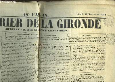 Courrier de la Gironde - Edition du soir, du jeudi 28 novembre 1850 : Des gardes nationales - Troubles dans la Sarthe