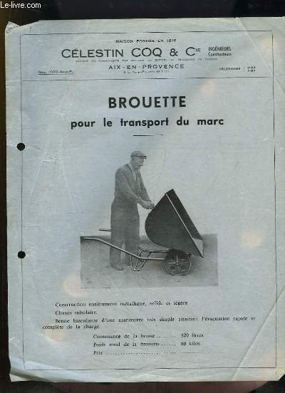 Une brochure de la Brouette, pour le transport du marc.