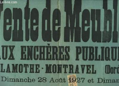 1 Affiche de la vente de Meubles aux Enchres Publiques  Lamothe-Montravel (Dordogne), le dimanche 28 aot 1927