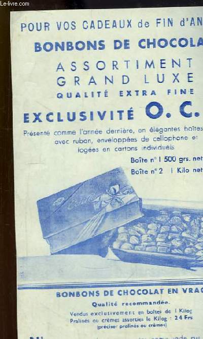 Prospectus des Bonbons de Chocolat O.C.P. Assortiment Grand Luxe, qualit extra fine.
